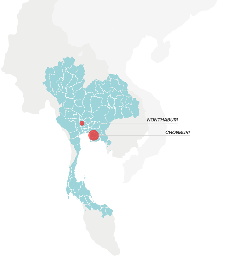APA Steel Intertrade branch map – แผนที่แสดงสาขาเอพีเอ สตีล อินเตอร์เทรด ที่นนทบุรีและชลบุรี