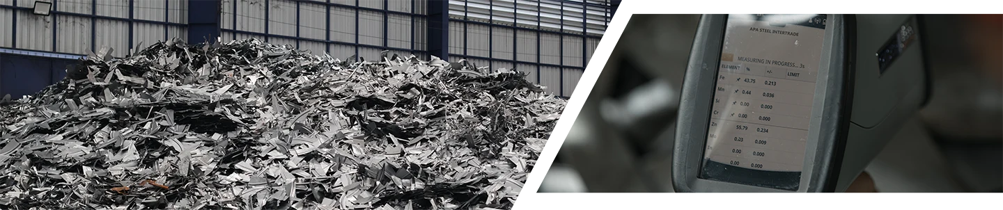 High-quality clean metal scrap and chemical composition testing at APA Steel Intertrade – เศษโลหะคุณภาพสูงที่ผ่านการคัดแยกพร้อมการตรวจสอบค่าทางเคมีในโรงงาน เอพีเอ สตีล อินเตอร์เทรด